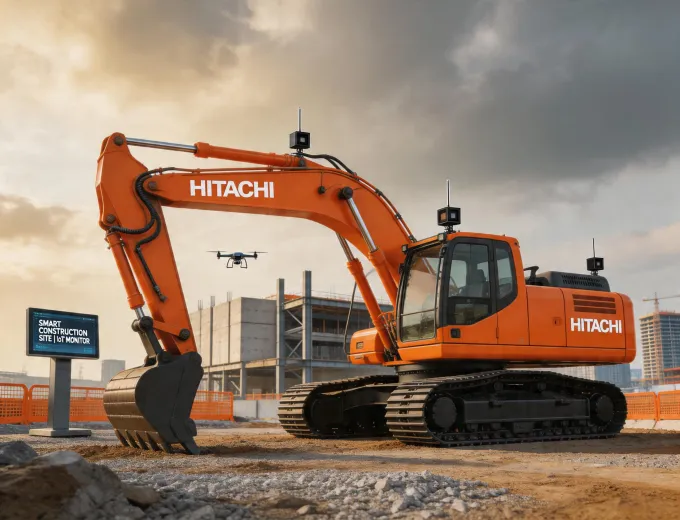 Hitachi intelligent excavator on smart construction site